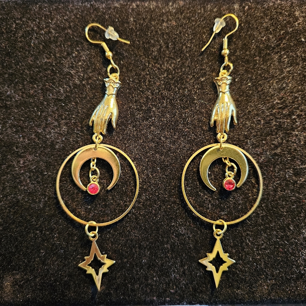 Mystical Moon, Star, and Hand Earrings